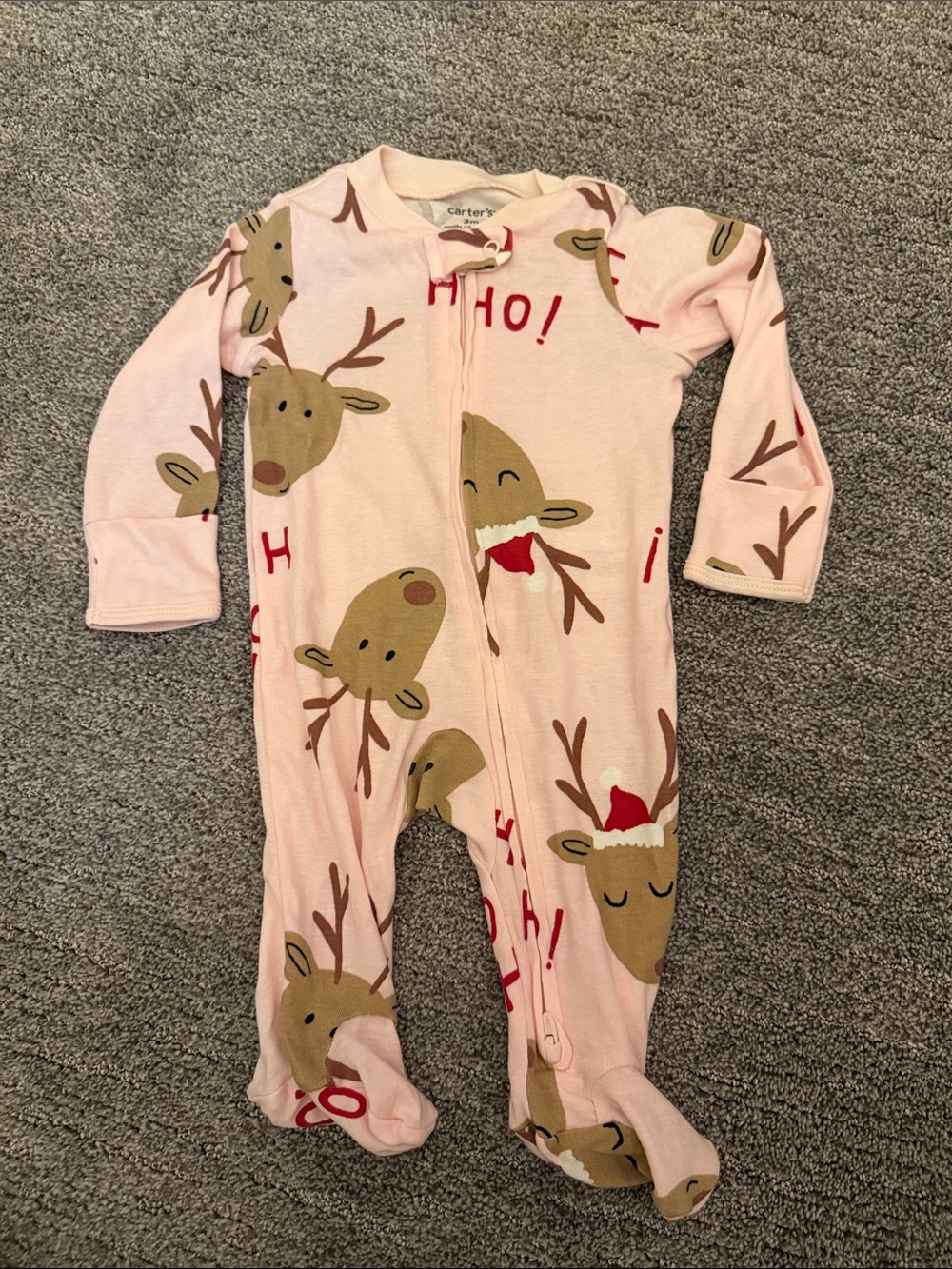 Carter's Pink Reindeer Print Footed Pajama One-Piece